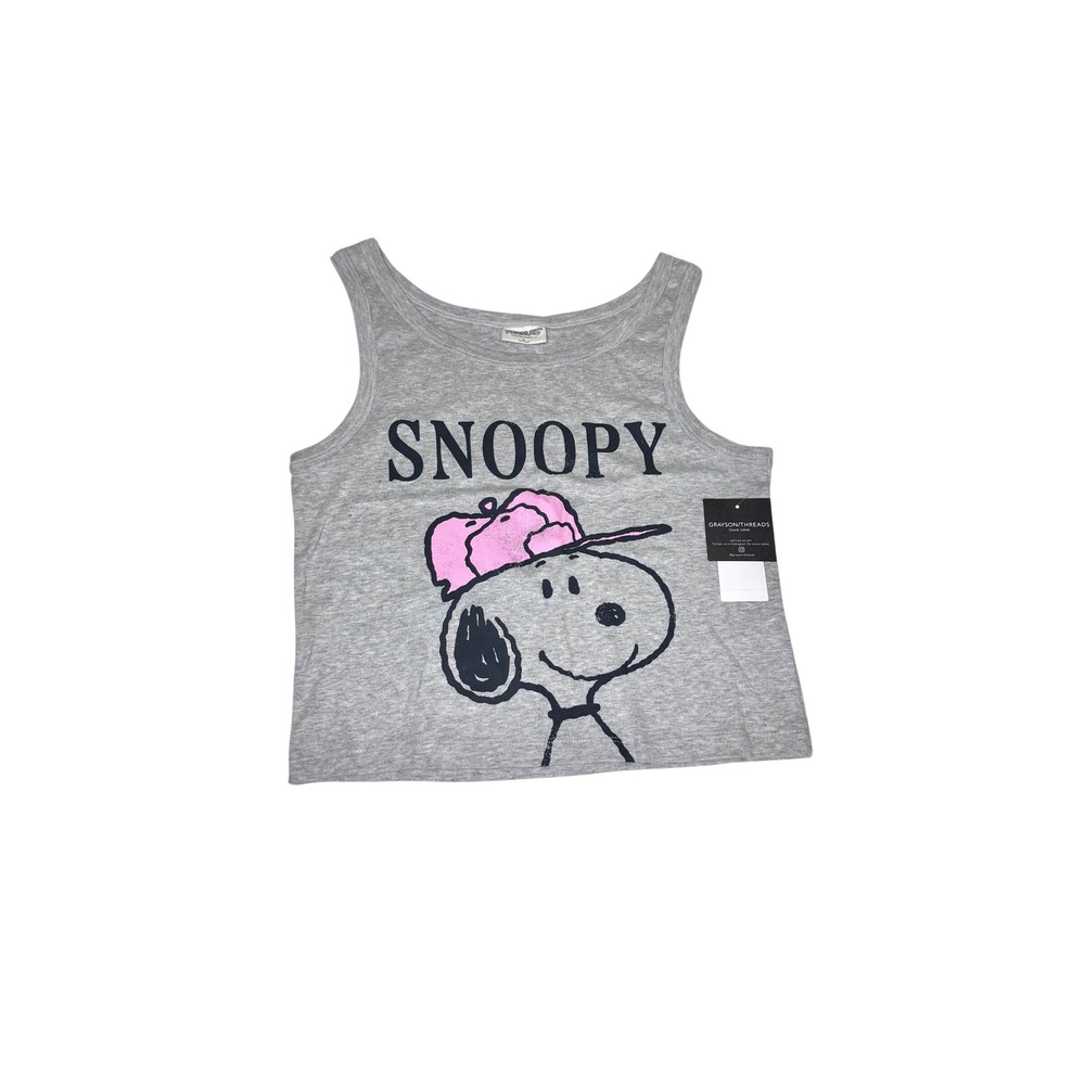 Graysonโ Threads Peanuts Snoopy Tank Top Gray Pink Hat Juniors Large NWT